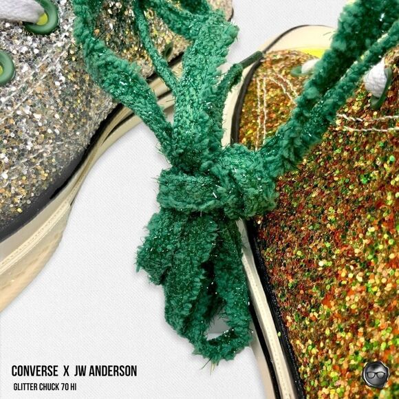 NEW CONVERSE x JW ANDERSON GLITTER CHUCK 70 HIGH SNEAKER IN GOLD / SILVER - Picture 10 of 15
